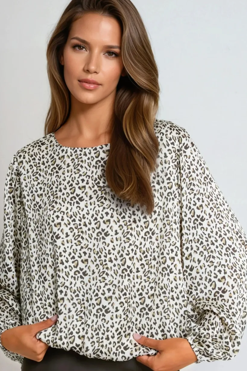 Khaki Leopard Print Round Neck Top by Aftershock London