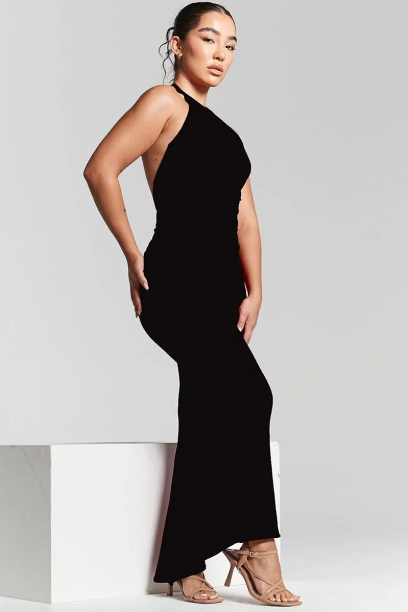 Kim Black Knot Back Bodycon Dress by InFlair