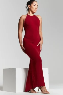 Kim Maroon Knot Back Bodycon Dress by InFlair