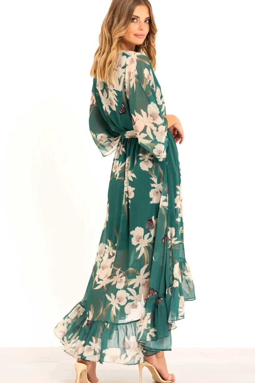 Kimono Wrap Floral Dress by Urban Touch