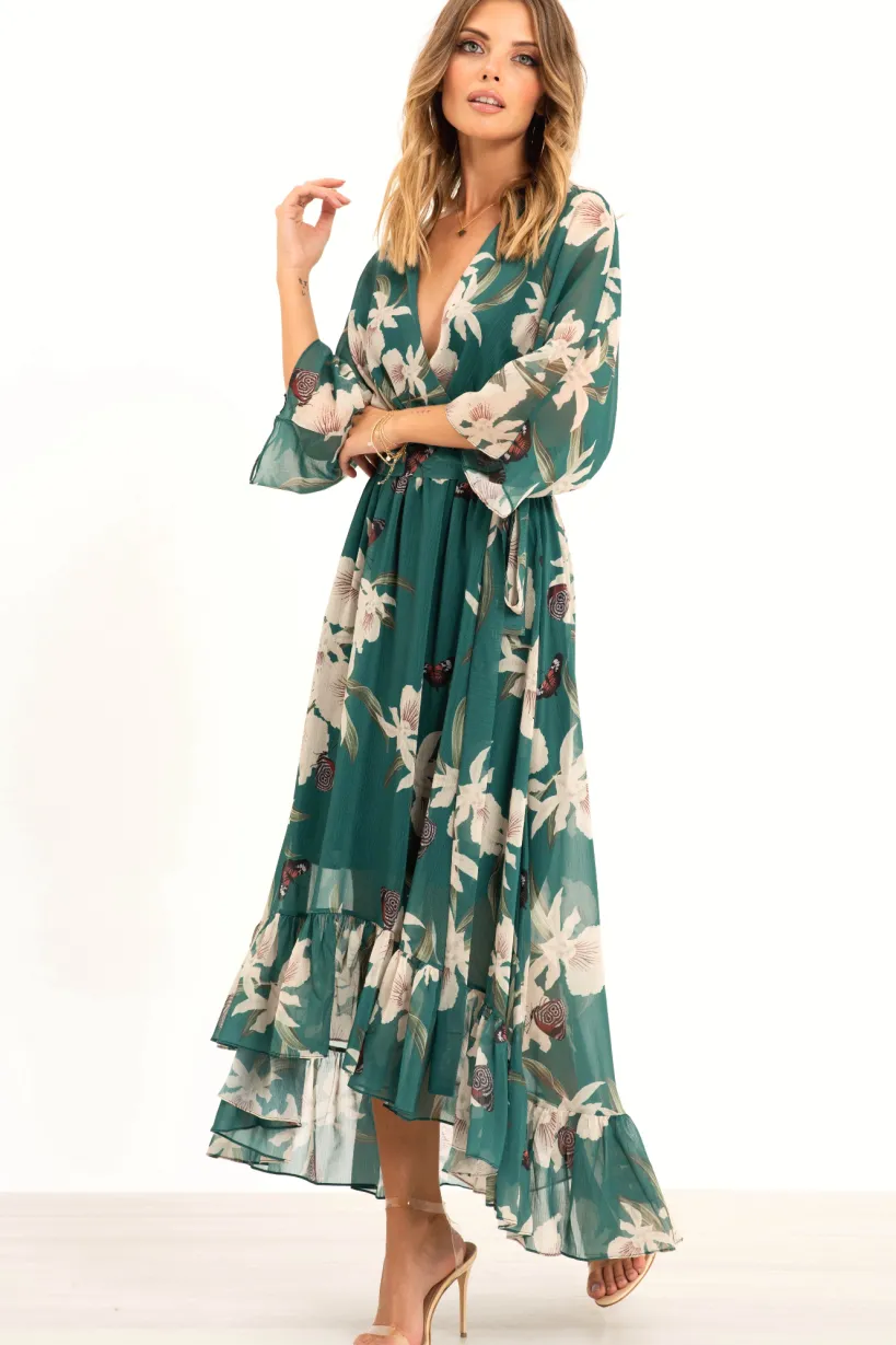 Kimono Wrap Floral Dress by Urban Touch