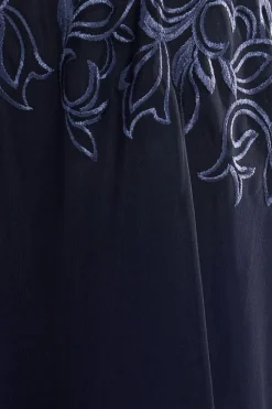 Lace Flutter Sleeve Embroidered Mesh A Line Maxi Dress - Navy Blue by Goddiva