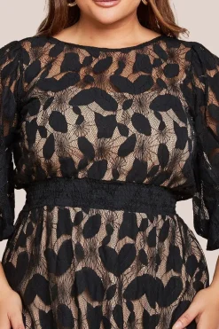 Lace Front Split Long Sleeve Maxi Dress - Black by Goddiva Plus