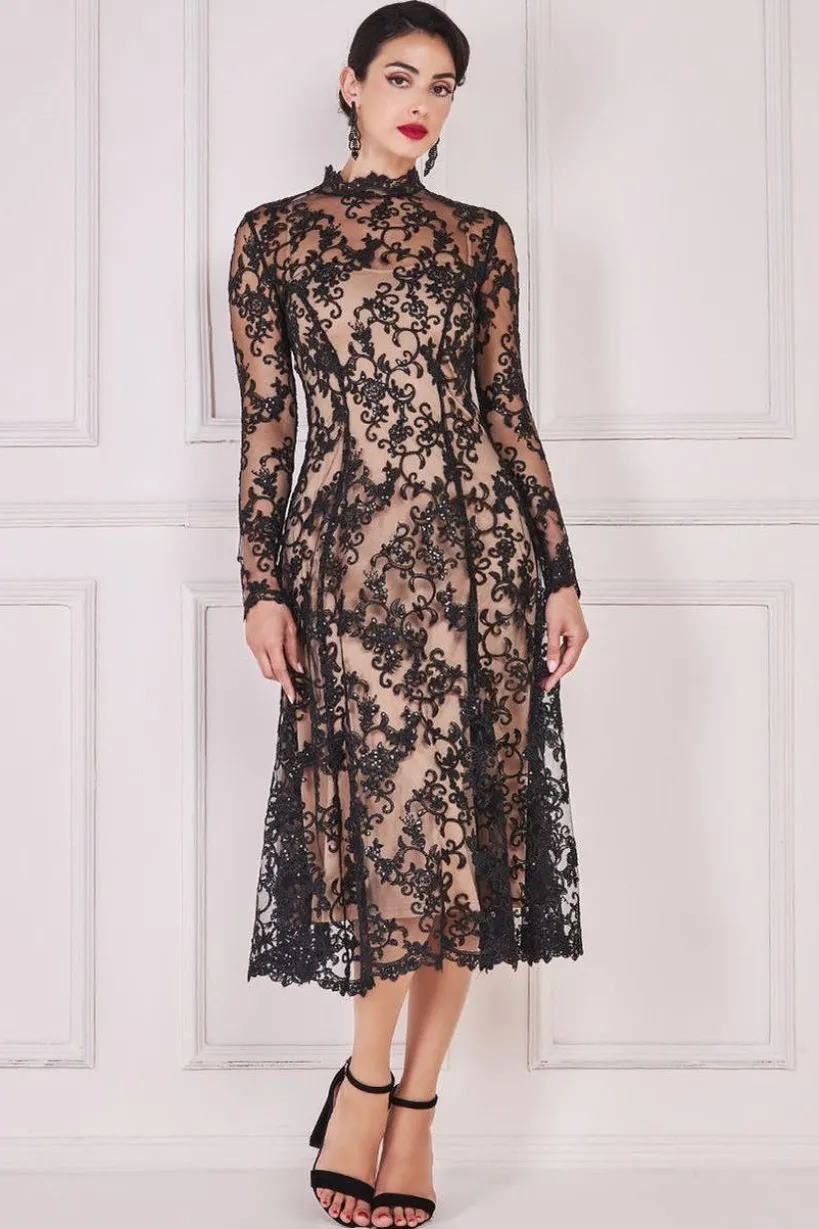 Lace Multiway Midi With Flared Skirt - Black by Goddiva