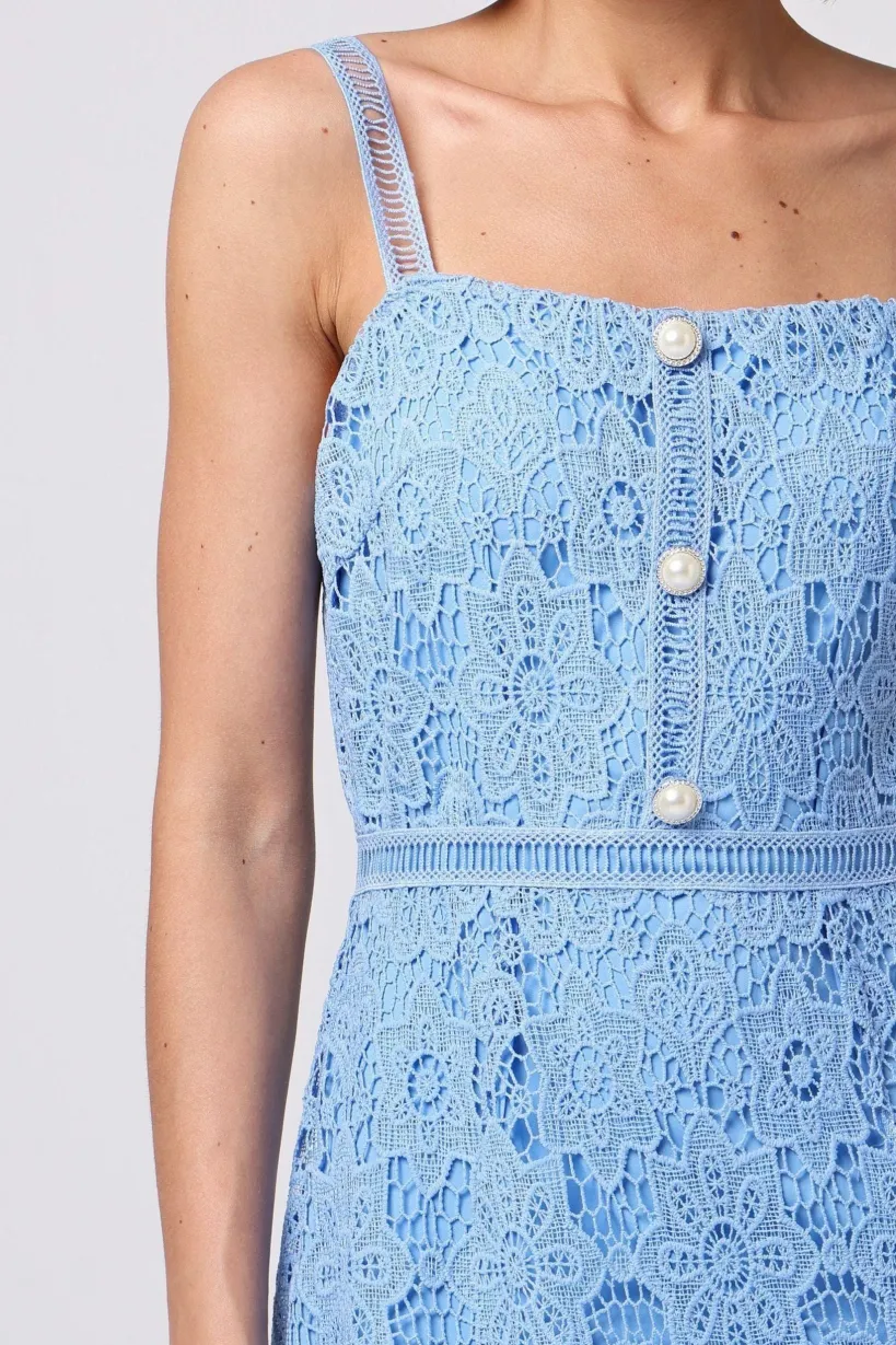 Lace Sleeveless Dress With Ruffle Hem In Blue by Angeleye