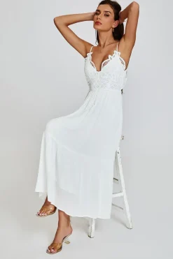 Lace Top Maxi Dress In White by FS Collection