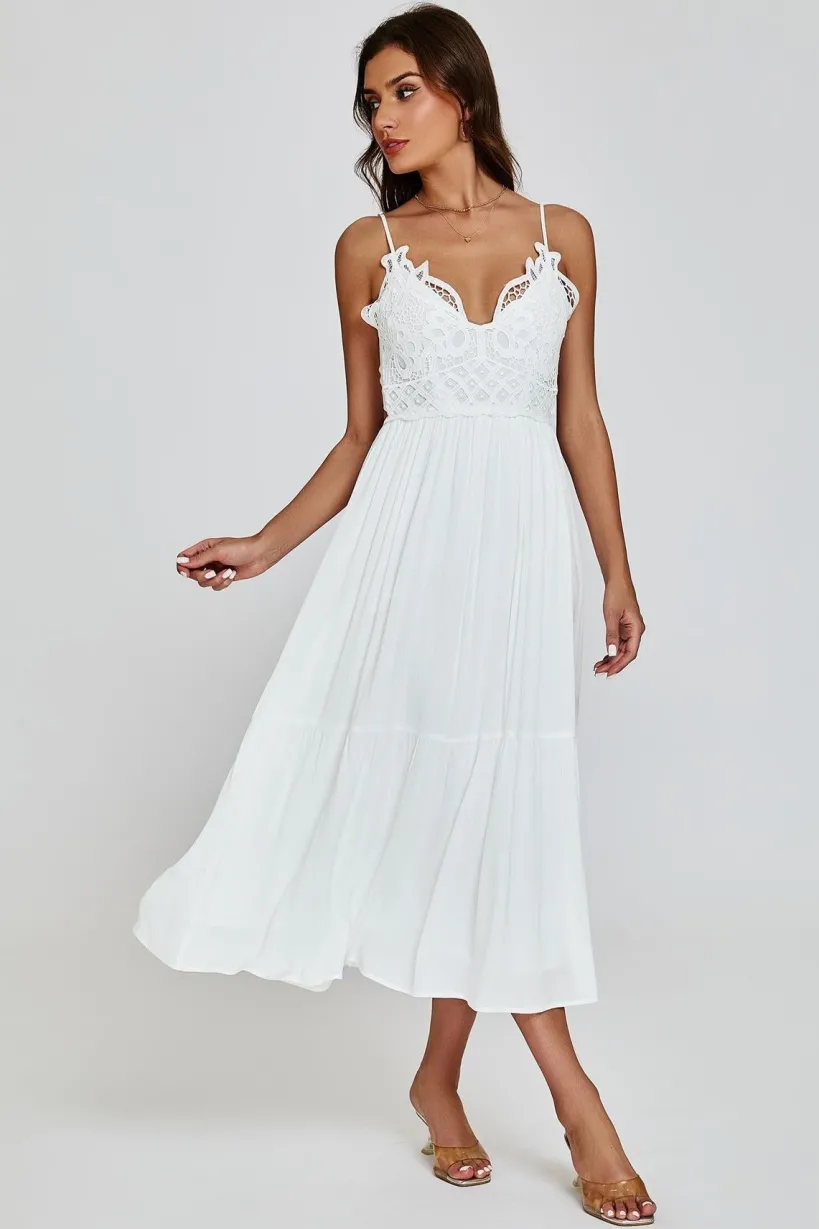 Lace Top Maxi Dress In White by FS Collection