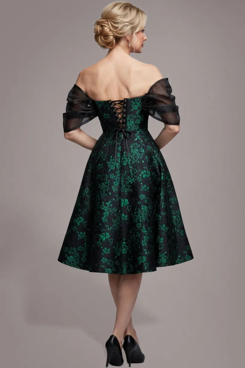 Lace Up Jacquard Midi Dress With Organza Wings - Emerald Black by Goddiva