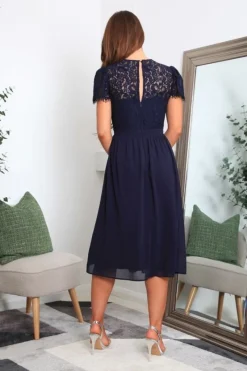 Lace Wrap Front Midi Dress - Navy by Double Second