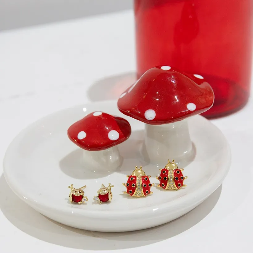 Ladybird Stud Earring In Red & Gold by Last True Angel