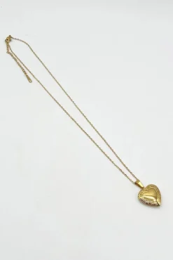 Large Heart Locket Necklace In Gold by SVNX