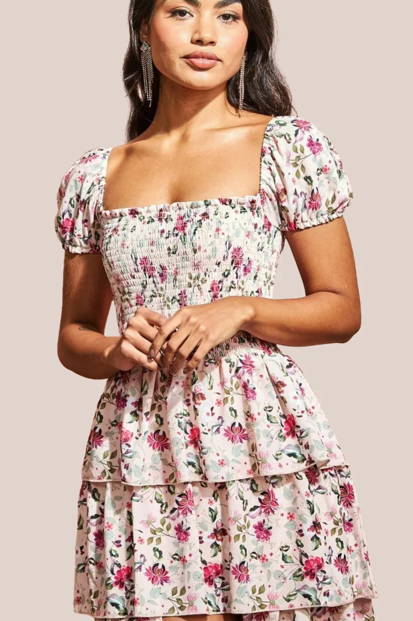 Layered Dipped Hem Floral Maxi - Beige by Goddiva