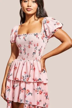 Layered Dipped Hem Floral Maxi - Peach by Goddiva