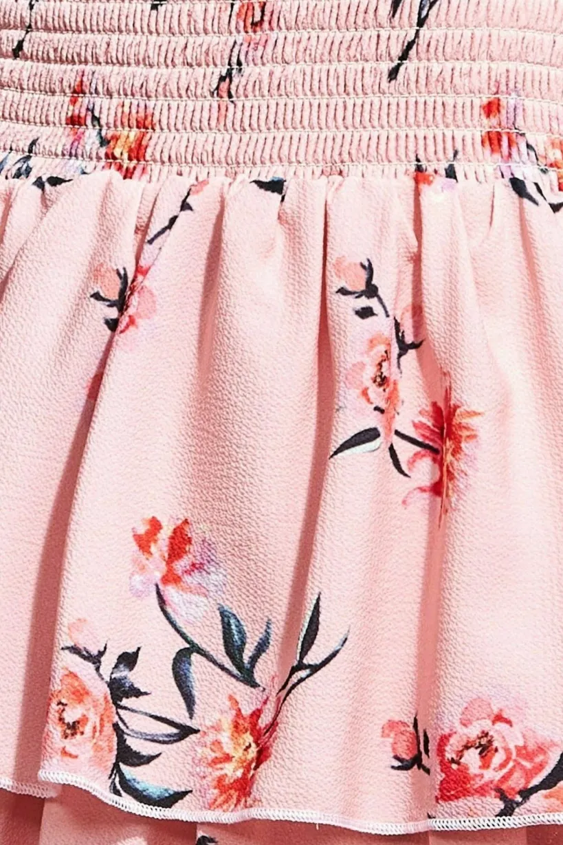 Layered Dipped Hem Floral Maxi - Peach by Goddiva