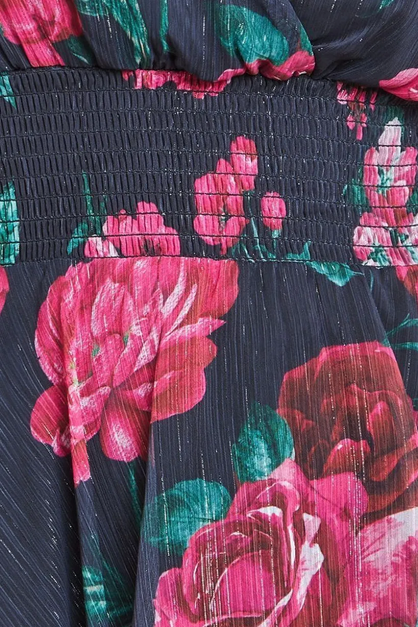 Layered Floral Midi Flutter Sleeves - Blackfloral by Goddiva