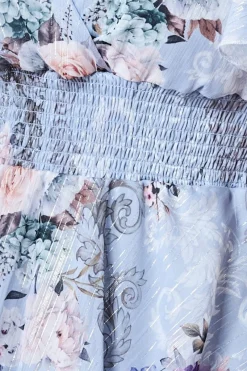 Layered Floral Midi Flutter Sleeves - Blue Floral by Goddiva