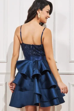 Layered Frilled Mini Dress - Navy by Goddiva