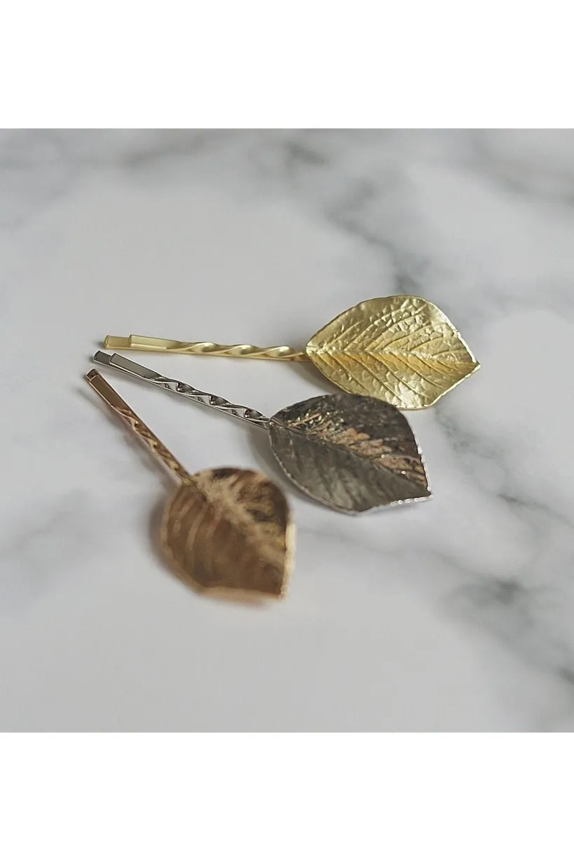 Leaf Hair Clips Set Of 3 by QueenMee Accessories
