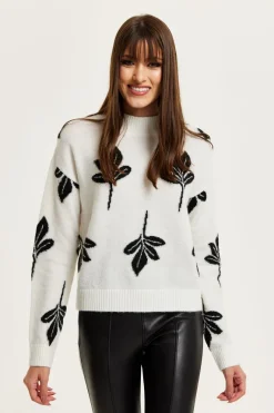 Leaf Pattern High Neck Jumper by Liquorish