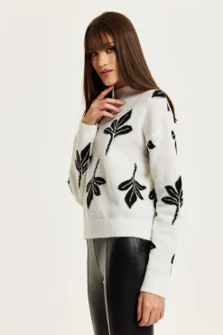 Leaf Pattern High Neck Jumper by Liquorish