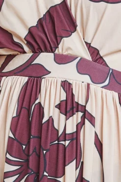 Leaf Print Flutter Sleeve Maxi Dress - Cream by Goddiva