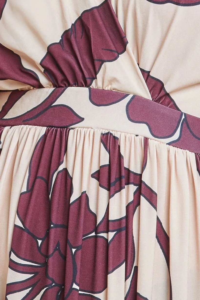 Leaf Print Flutter Sleeve Maxi Dress - Cream by Goddiva