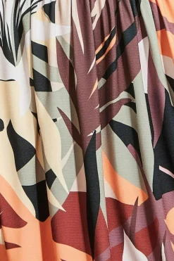 Leaf Print Midi With Flutter Sleeves - Brown Print by Goddiva