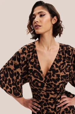 Leopard Midi Dress With Short Sleeves by Liquorish