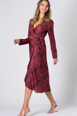 Leopard Print Wrap Dress With Long Sleeve by Urban Touch