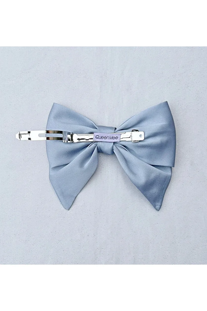 Light Blue Satin Hair Bow Light Blue Hair Clip by QueenMee Accessories