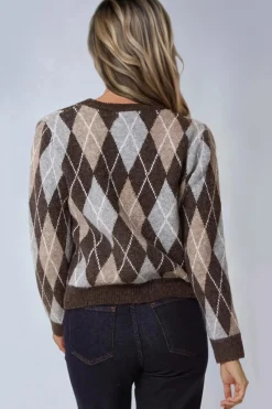 Light Brown Grey Wool Blend Jacquard Jumper by Aftershock London