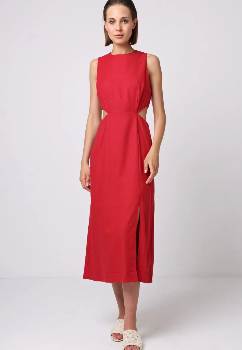 Linen Midi Dress With Side Cut Outs by Angeleye