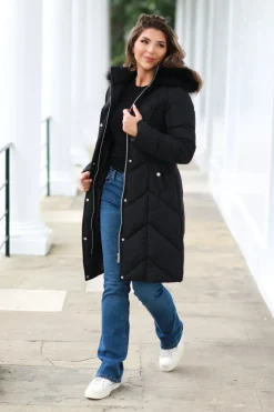 Long Padded Belted Puffer by Double Second