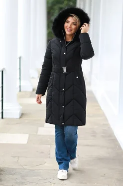 Long Padded Belted Puffer by Double Second