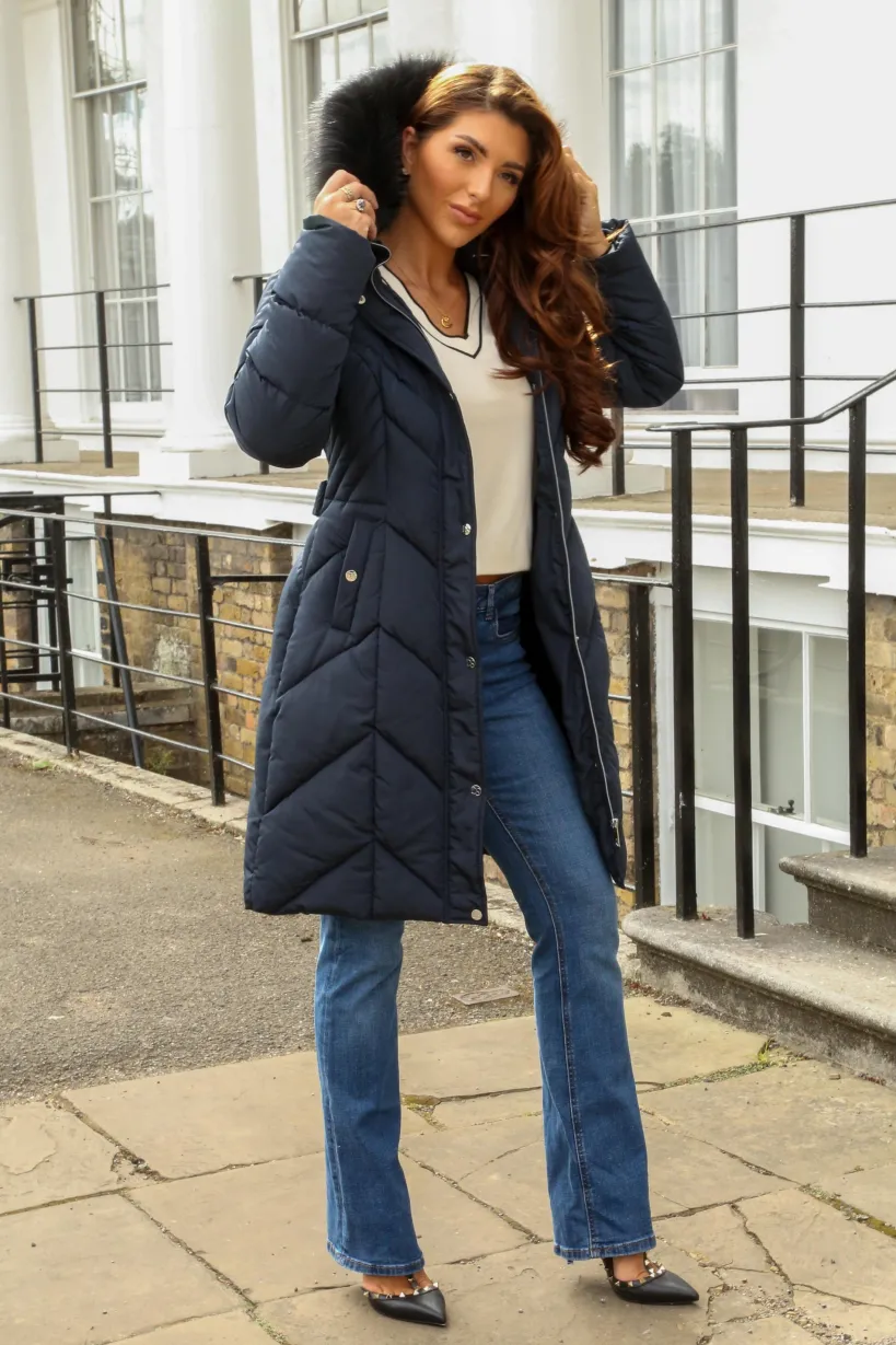 Long Padded Belted Puffer by Double Second