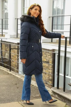 Long Padded Belted Puffer by Double Second
