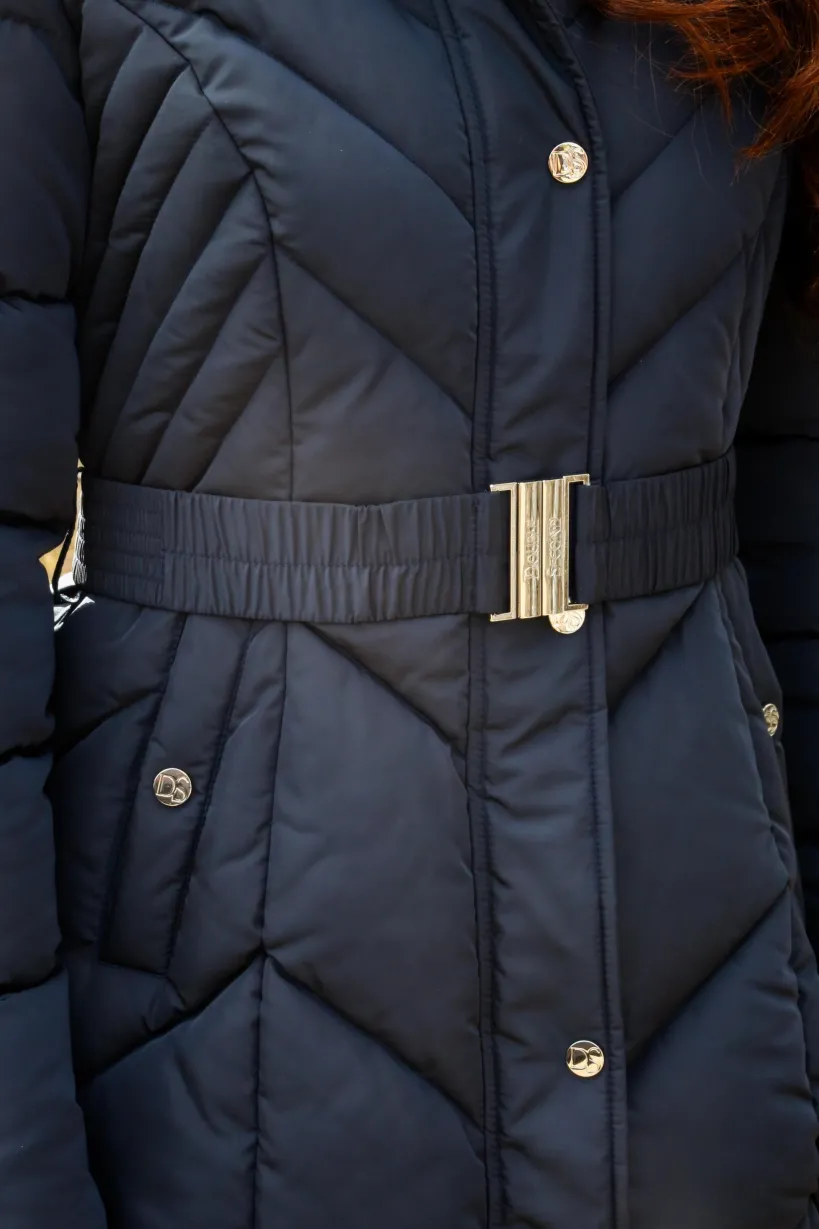 Long Padded Belted Puffer by Double Second