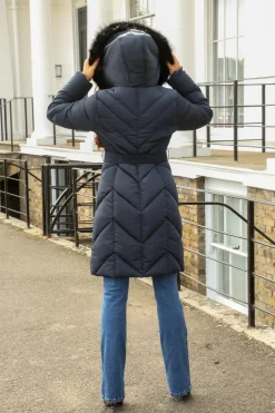 Long Padded Belted Puffer by Double Second