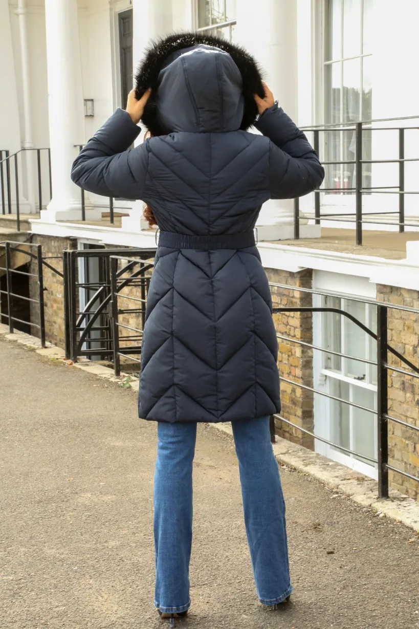Long Padded Belted Puffer by Double Second