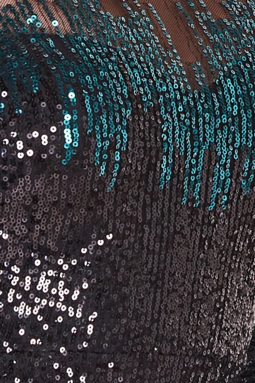 Long Sleeve Aztec Sequin Maxi Dress - Emerald Green by Goddiva