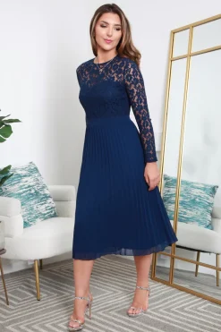 Long Sleeve Lace Pleated Dress by Double Second