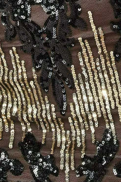 Long Sleeve Sequin Evening Maxi Dress - Black by Goddiva