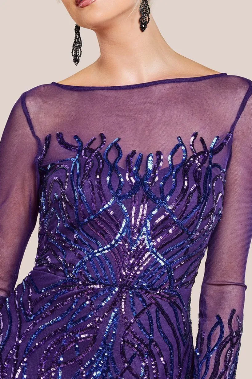 Long Sleeve Sequin Flame Midi Dress - Purple by Goddiva