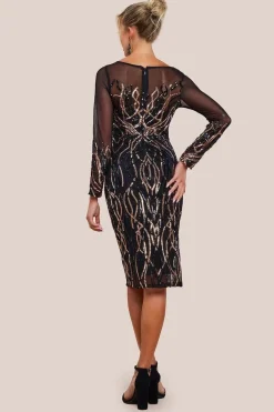 Long Sleeve Sequin Flame Midi Dress - Black by Goddiva