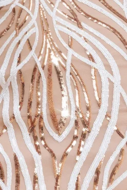 Long Sleeve Sequin Flame Maxi - Champagne by Goddiva