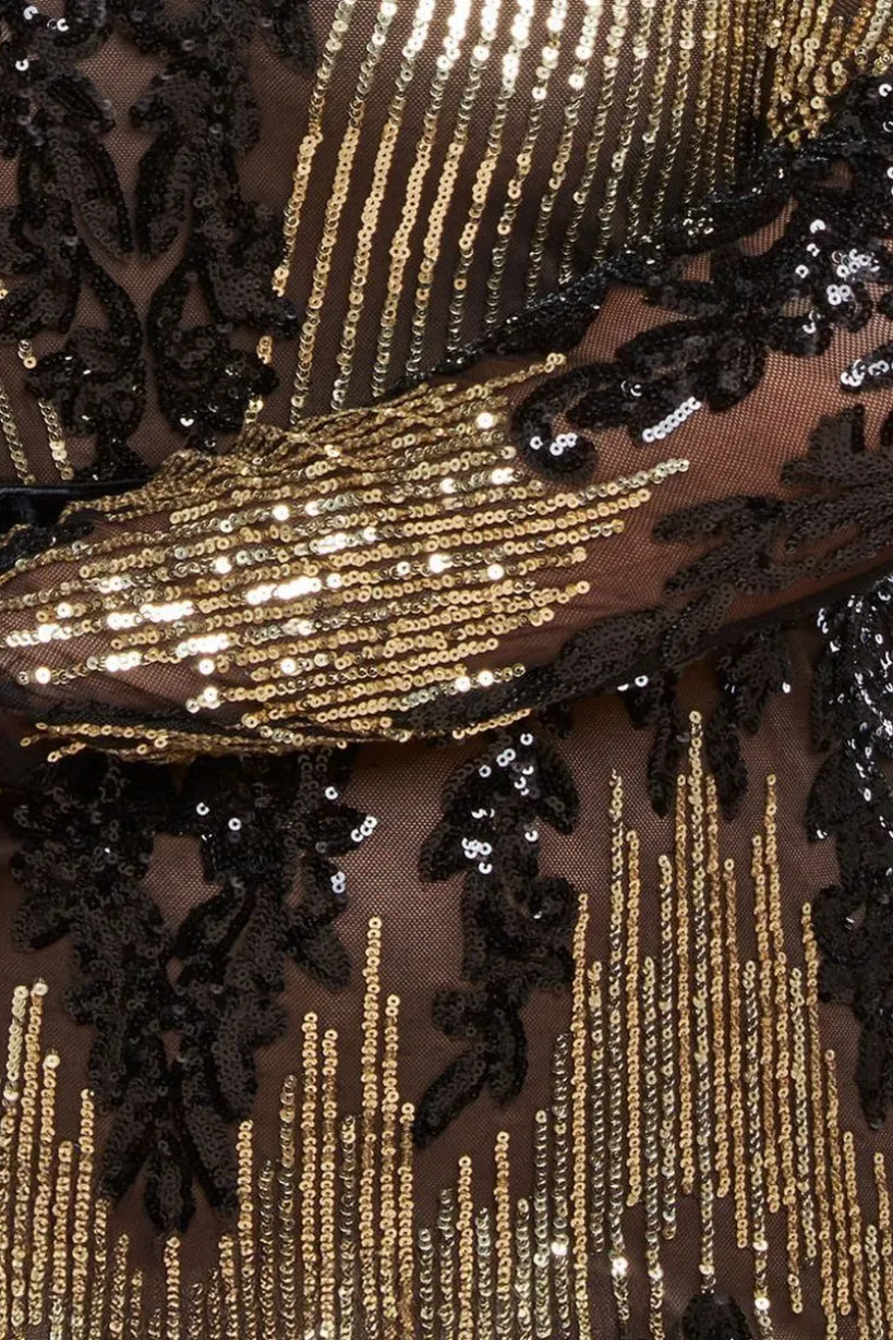Long Sleeve Sequin Party Midi Dress - Black by Goddiva Plus