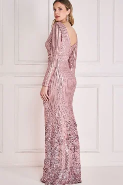 Long Sleeve Sequin V Wrap Maxi Dress - Blush by Goddiva