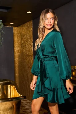 Long Sleeve Wrap Front Dress by Urban Touch