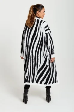 Longline Cardigan In Black And White Zebra Pattern by Liquorish
