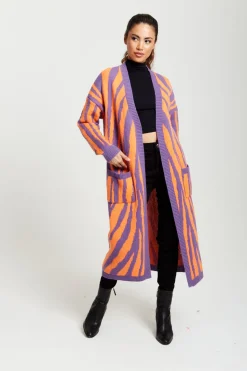 Longline Cardigan In Orange And Purple by Liquorish